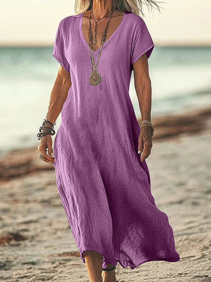 Comfortable V-Neck Midi Dress for Women