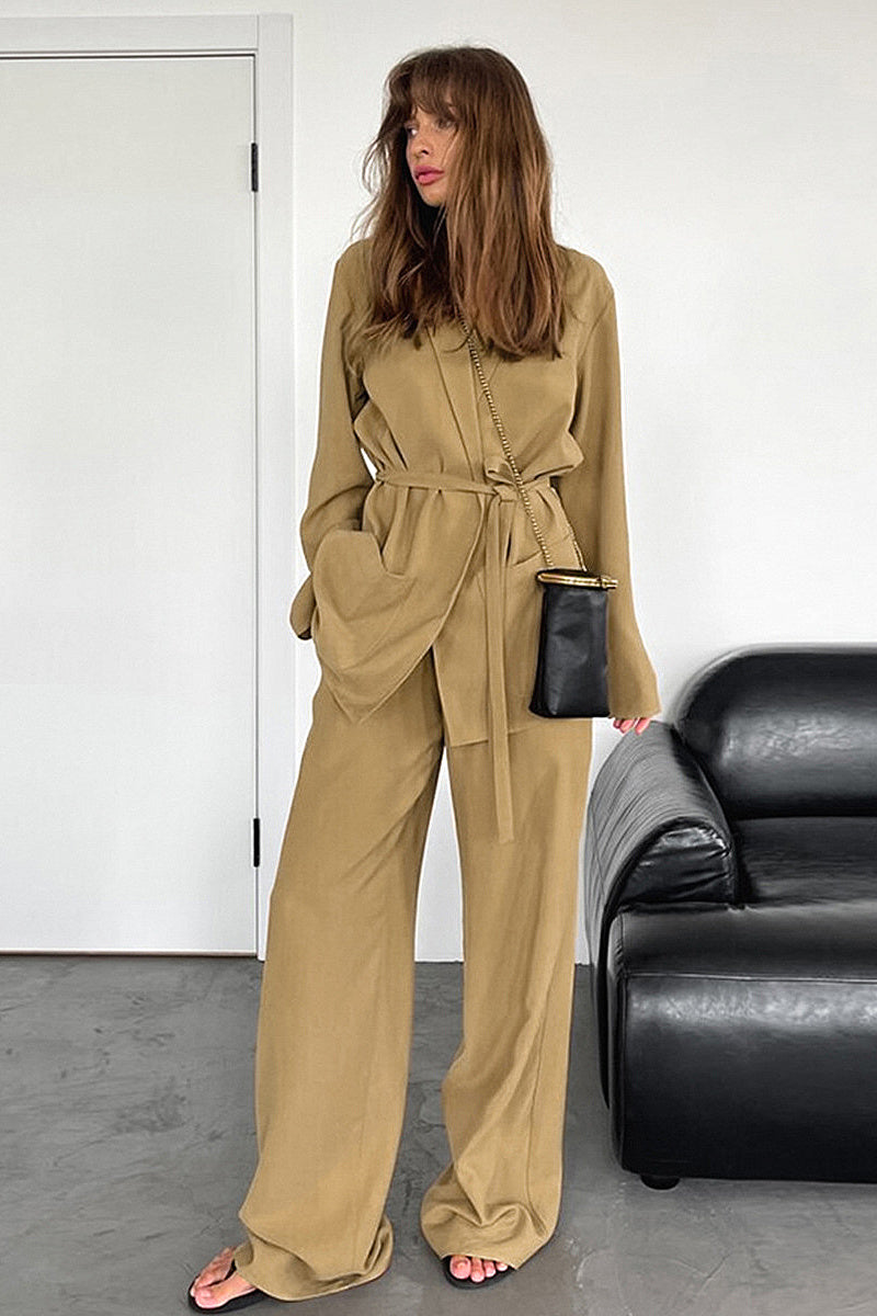 Casual Khaki Two-Piece Set for Women