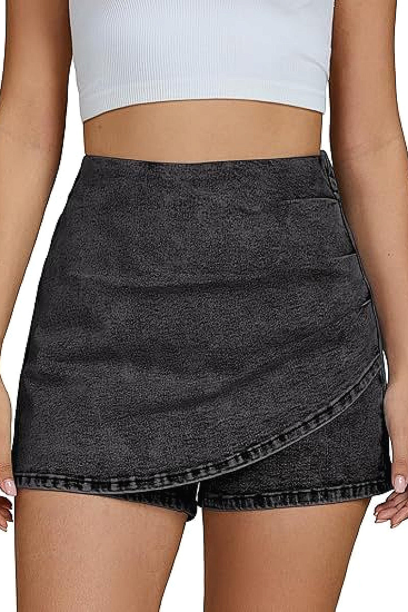 High Waist Fashionable Denim Skirt with Shorts