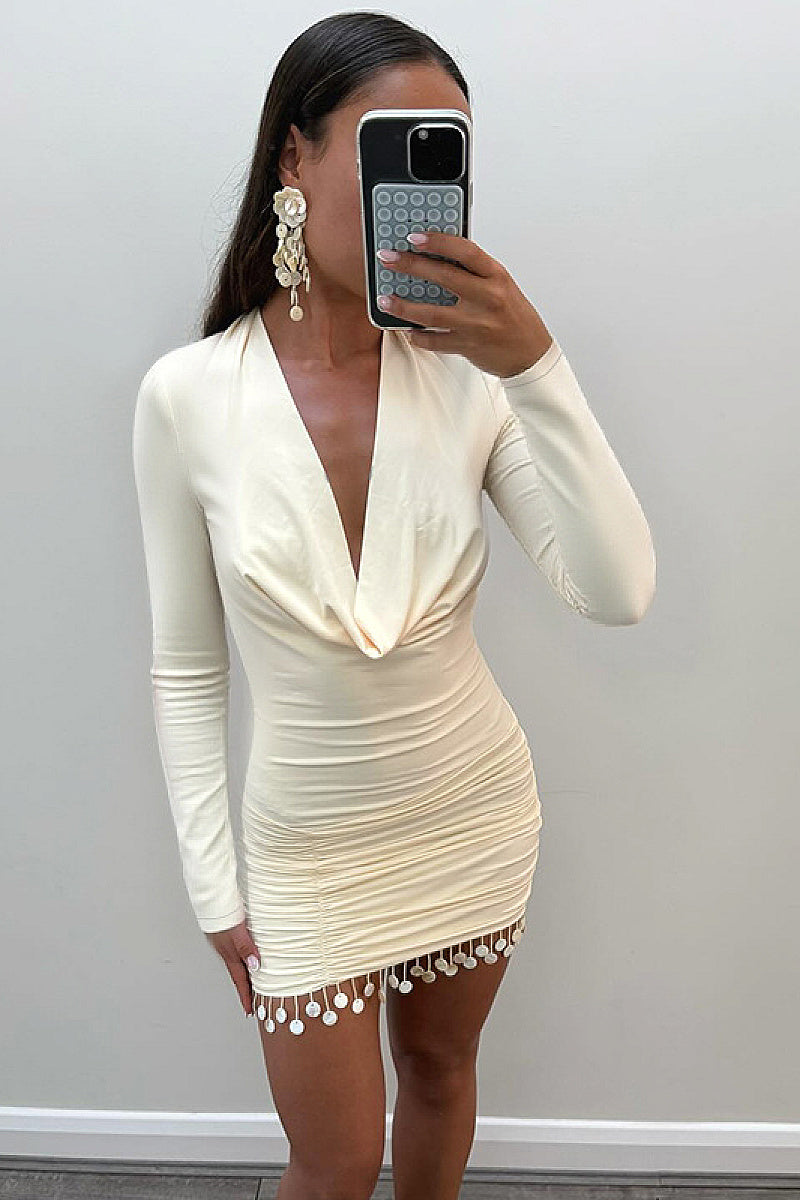 Chic V-Neck Fringe Bodycon Dress