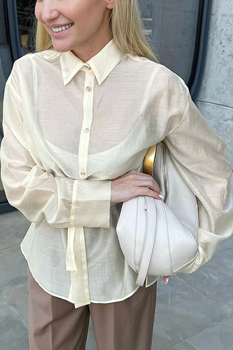 French Style Soft Apricot Collar Shirt for Women