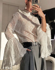 French Style Lace Blouse with Ruffled Sleeves