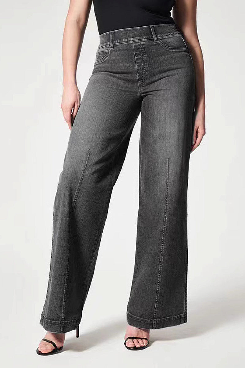 High Waist Wide Leg Stretch Denim Pants for Women