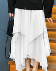 Elegant White Ruffled Chiffon Midi Skirt
