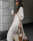 Casual Loose Cotton Linen Dress with Puff Sleeves
