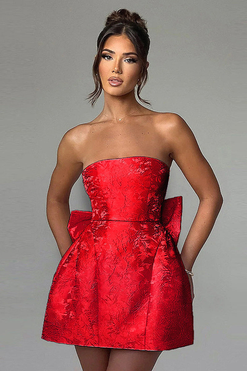 Summer Fashionable Strapless Mini Dress with Bow