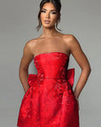 Summer Fashionable Strapless Mini Dress with Bow