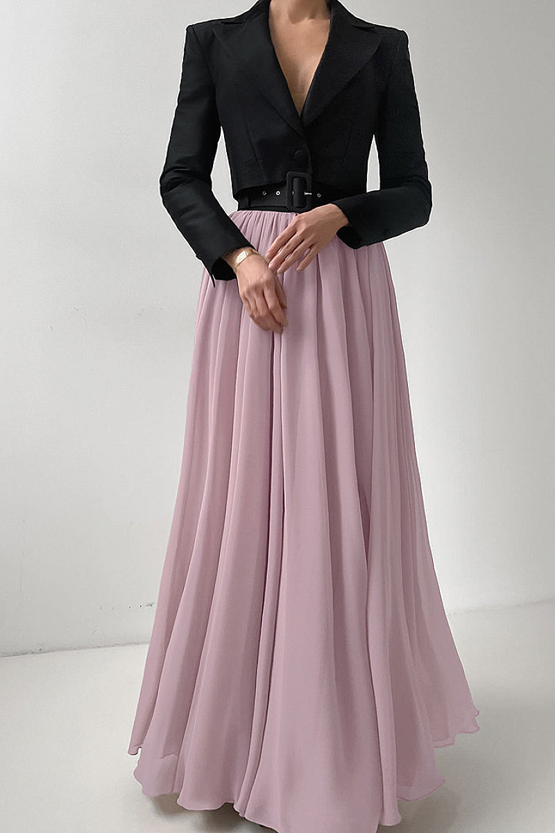 Elegant Color Block Princess Evening Dress