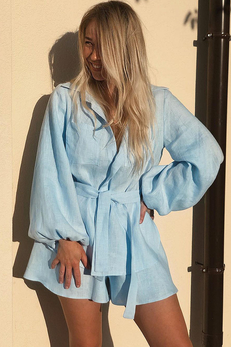 Cotton Long Sleeve High Waist Wide Leg Pants Set