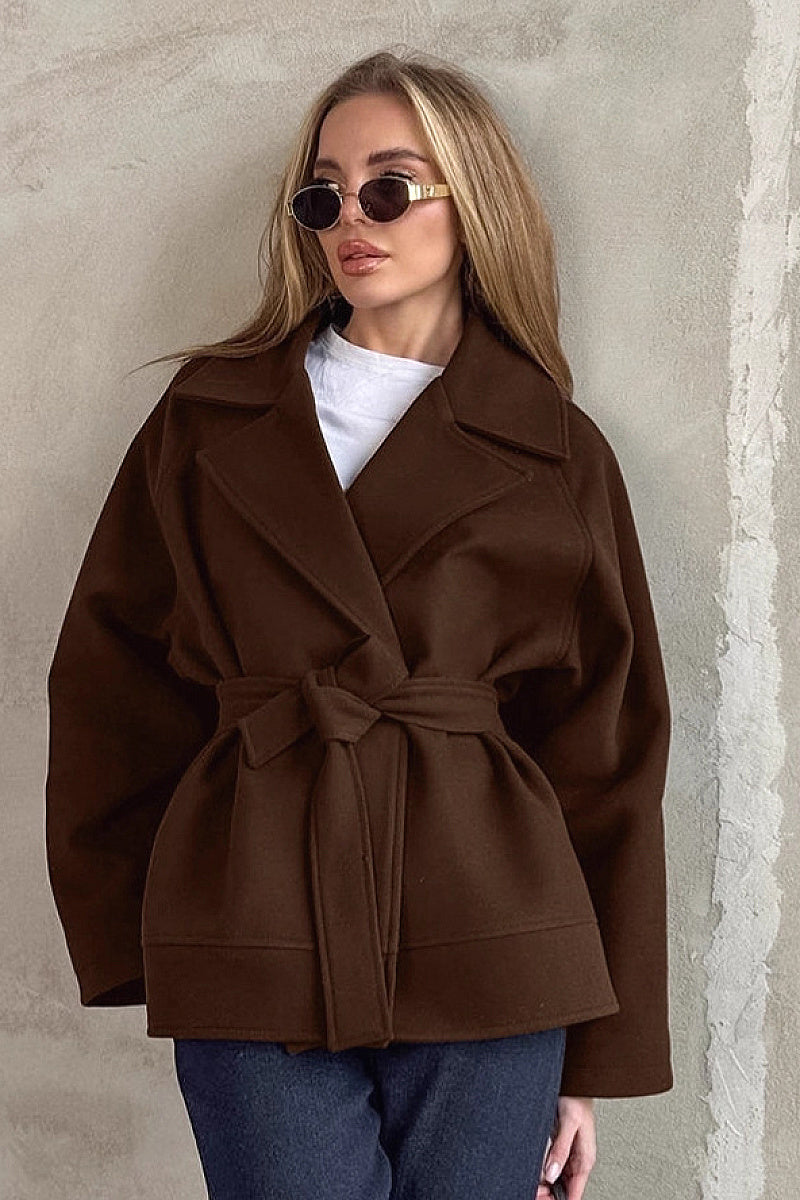 Fashion Vintage Brown Woolen Coat for Women