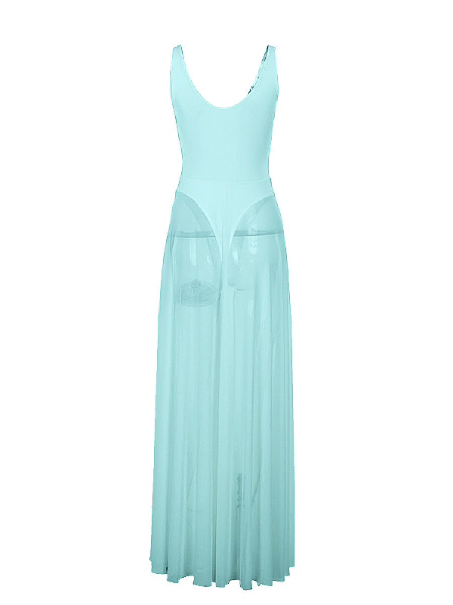 Elegant Long Dress with Sheer A-Line Design