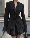 Elegant Waist-Defined Lace Blended Blazer