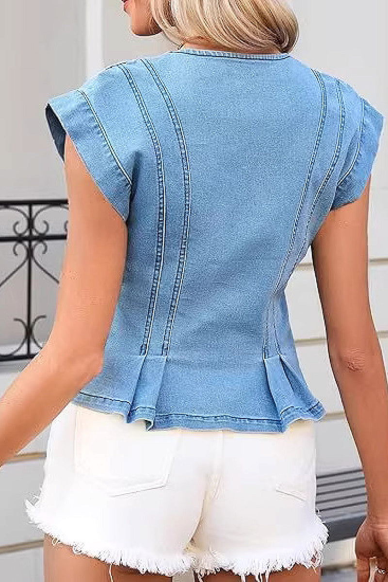 Women's V-Neck Denim Vest Top for Casual Wear