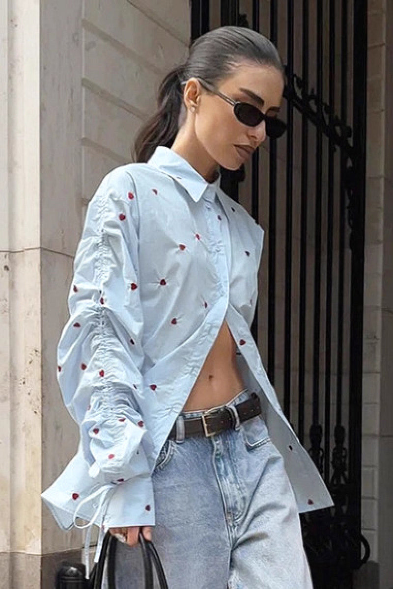 Russian Heart Print Collared Shirt for Women