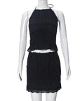 Sexy Hollow Ruffled Crop Top and Mini Skirt Set