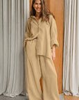 Casual Cotton Linen Khaki Shirt and Pants Set