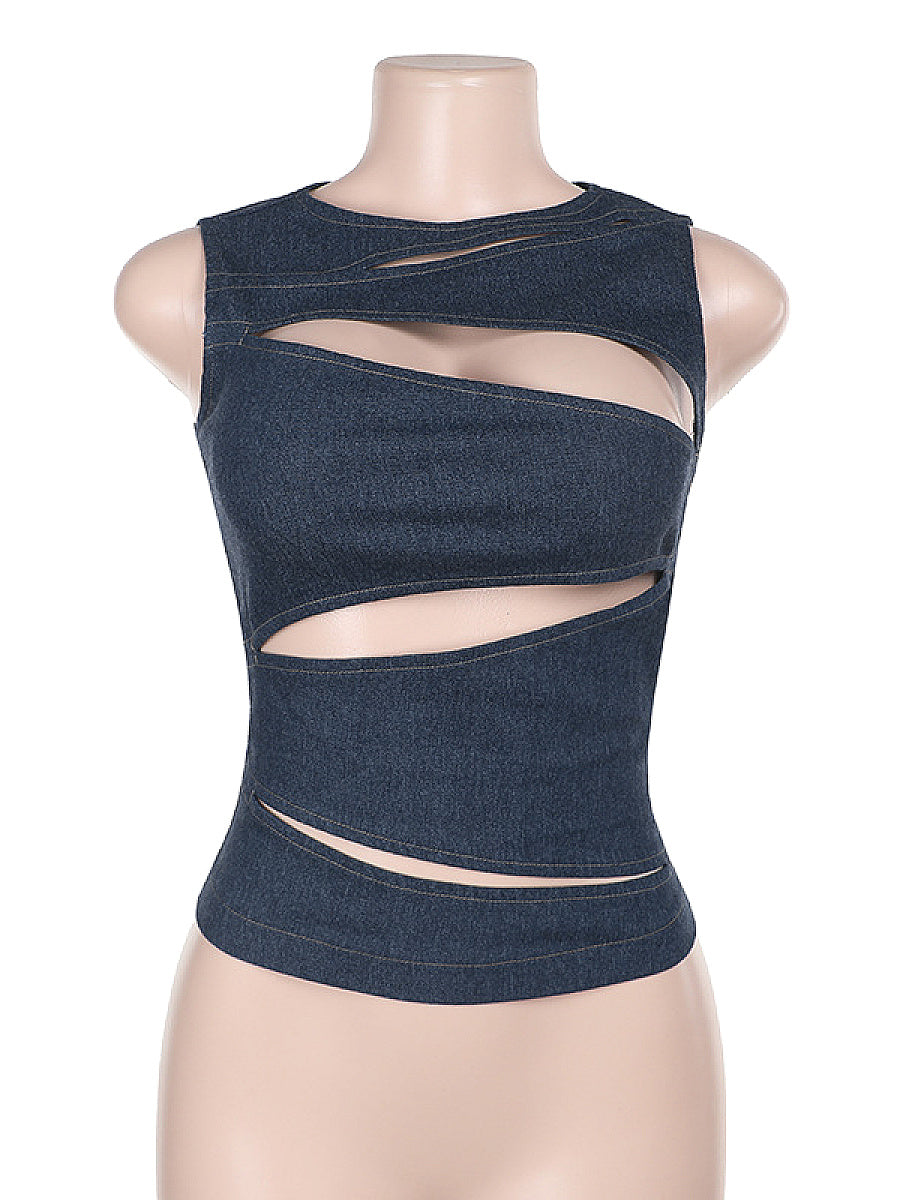 Summer Women's Sexy Hollow Denim Vest Top