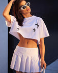 Stylish Cross Print Loose Top and Skirt Set