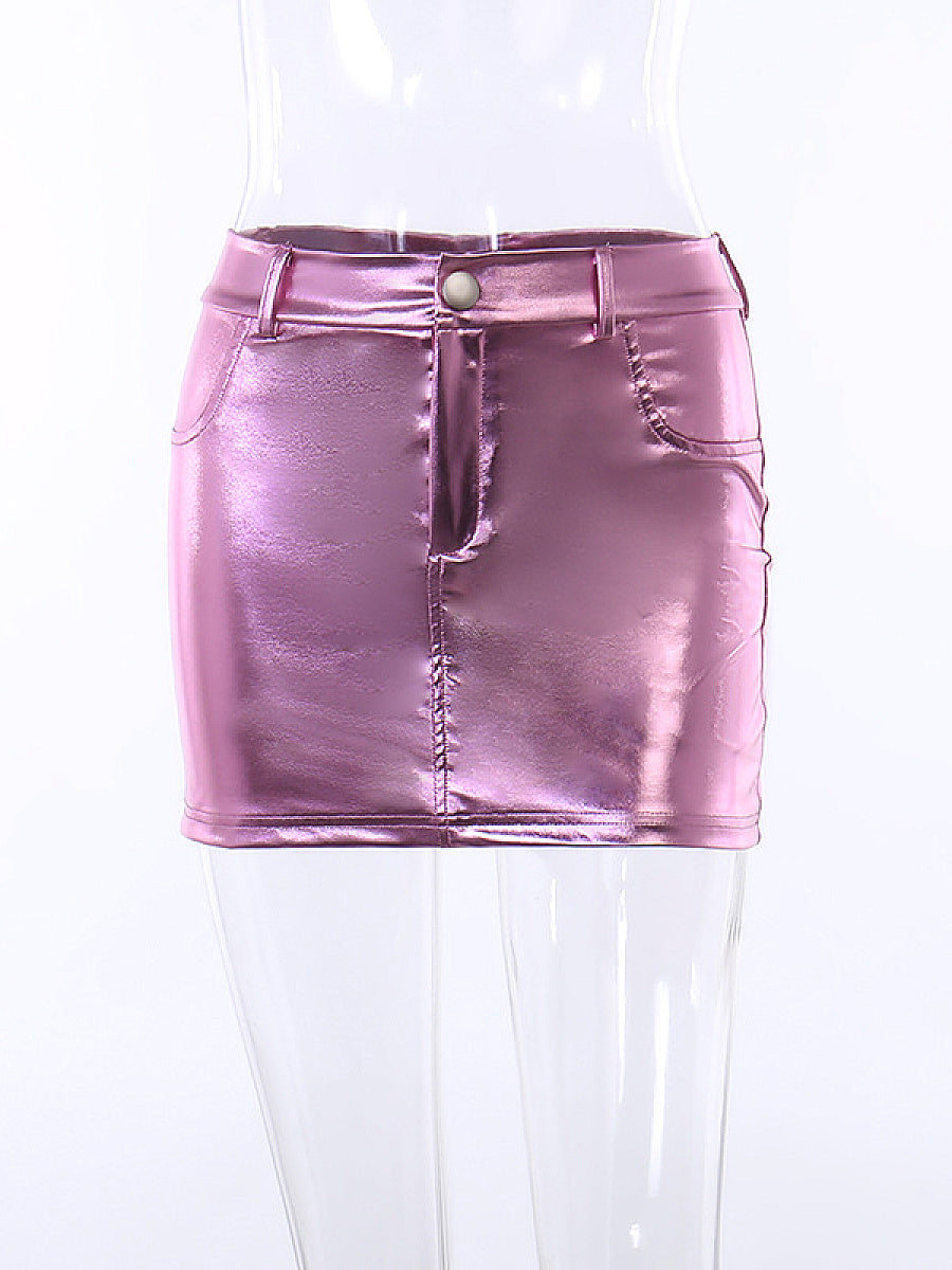 High Waist Coated Bodycon Mini Skirt for Women