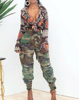 Camouflage Slim Fit Ripped Casual Pants
