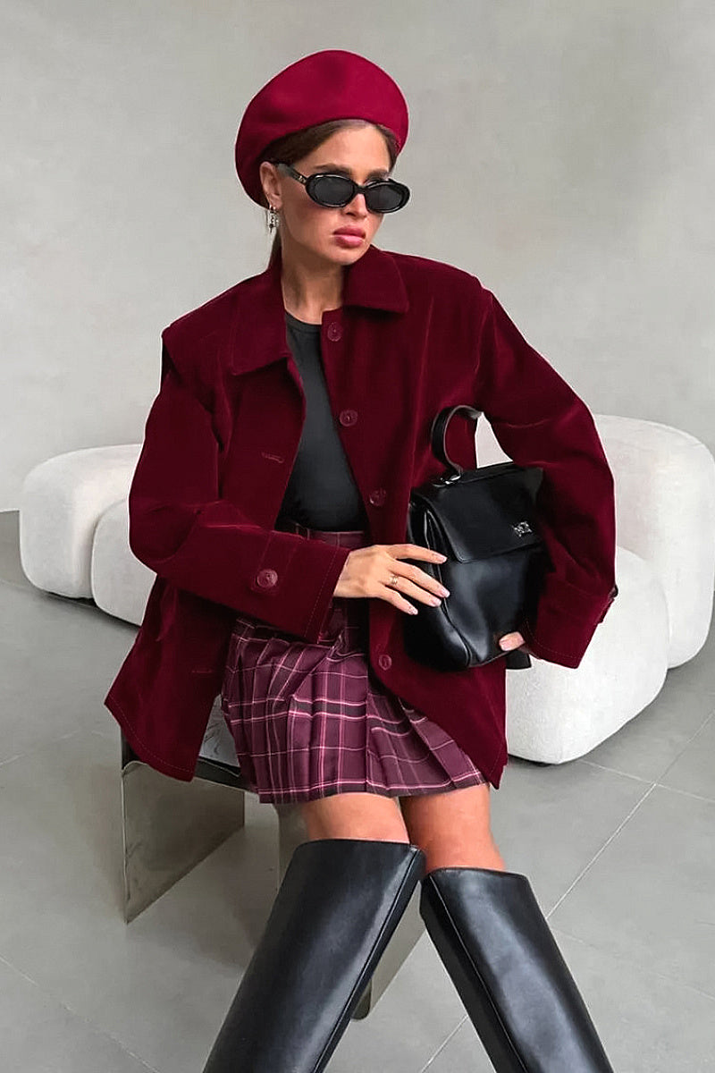 Vintage Velvet Jacket for Women in Burgundy