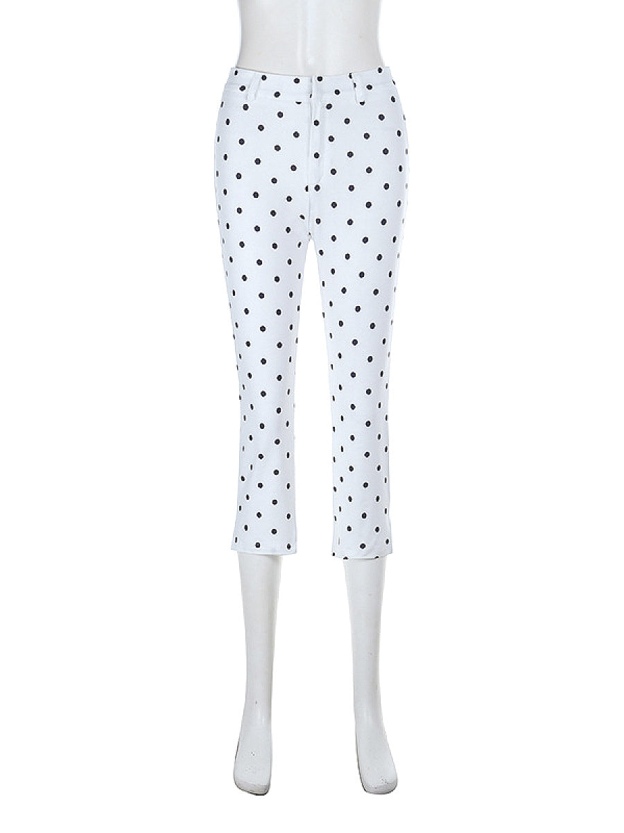 Elegant Polka Dot Print High Waist Cropped Pants