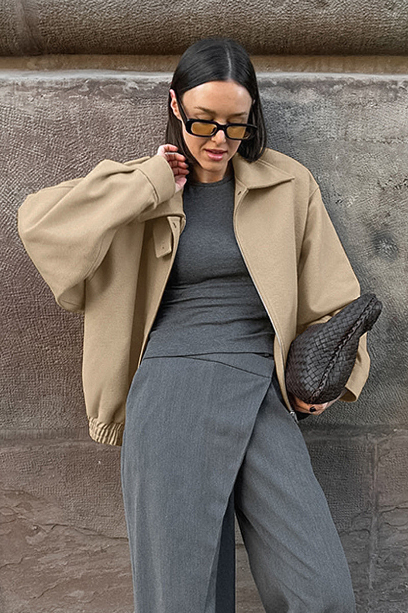Thick Woolen Coat for Women in Khaki
