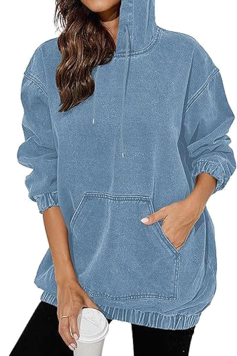 Vintage Washed Hooded Sweatshirt for Casual Wear