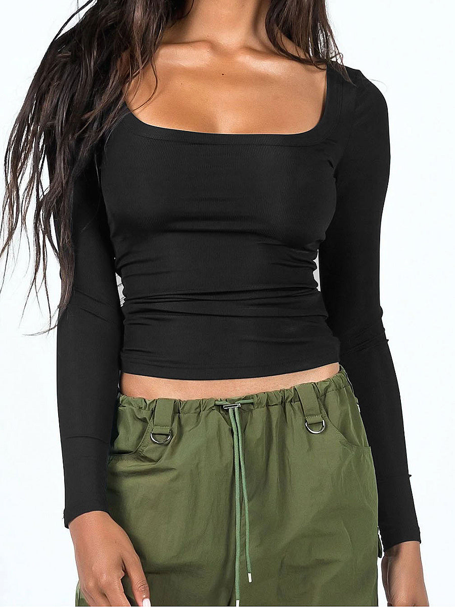 Women's Slim Fit Long Sleeve U-Neck Top