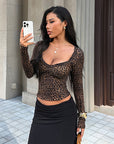 Leopard Print Long Sleeve Top for Women