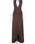 Deep V Neck Ruffle Hem A-Line Dress
