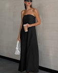 Summer Casual Khaki Cotton Linen Strapless Dress