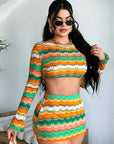 Trendy Colorful Cropped Knit Set for Women