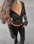 Chic Lace V-Neck Sheer Top for Fall