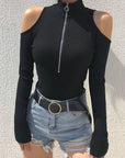 High Neck Zipper Long Sleeve Bodysuit