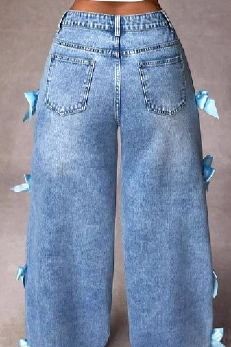 Y2K Butterfly Knot Denim Pants for Women
