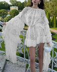 Lace Sheer Long Sleeve Short Dress
