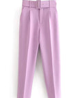 Casual High Waist Straight Leg Pants with Belt
