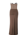 Elegant Strapless Long Dress with Waist Tie