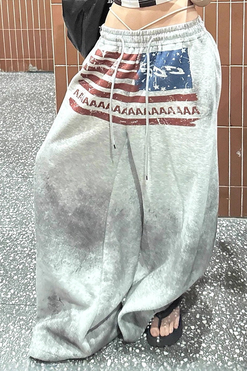 Sexy American Flag Print Drawstring Pants