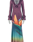 Chic V-Neck Color Block Bodycon Maxi Dress