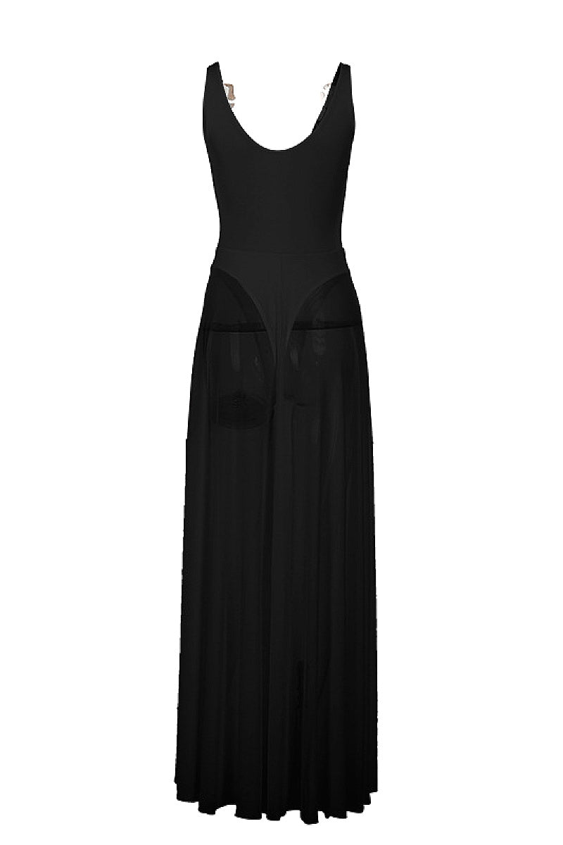 Elegant Long Dress with Sheer A-Line Design