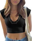 2023 Women's V-Neck Short Sleeve Crop Top