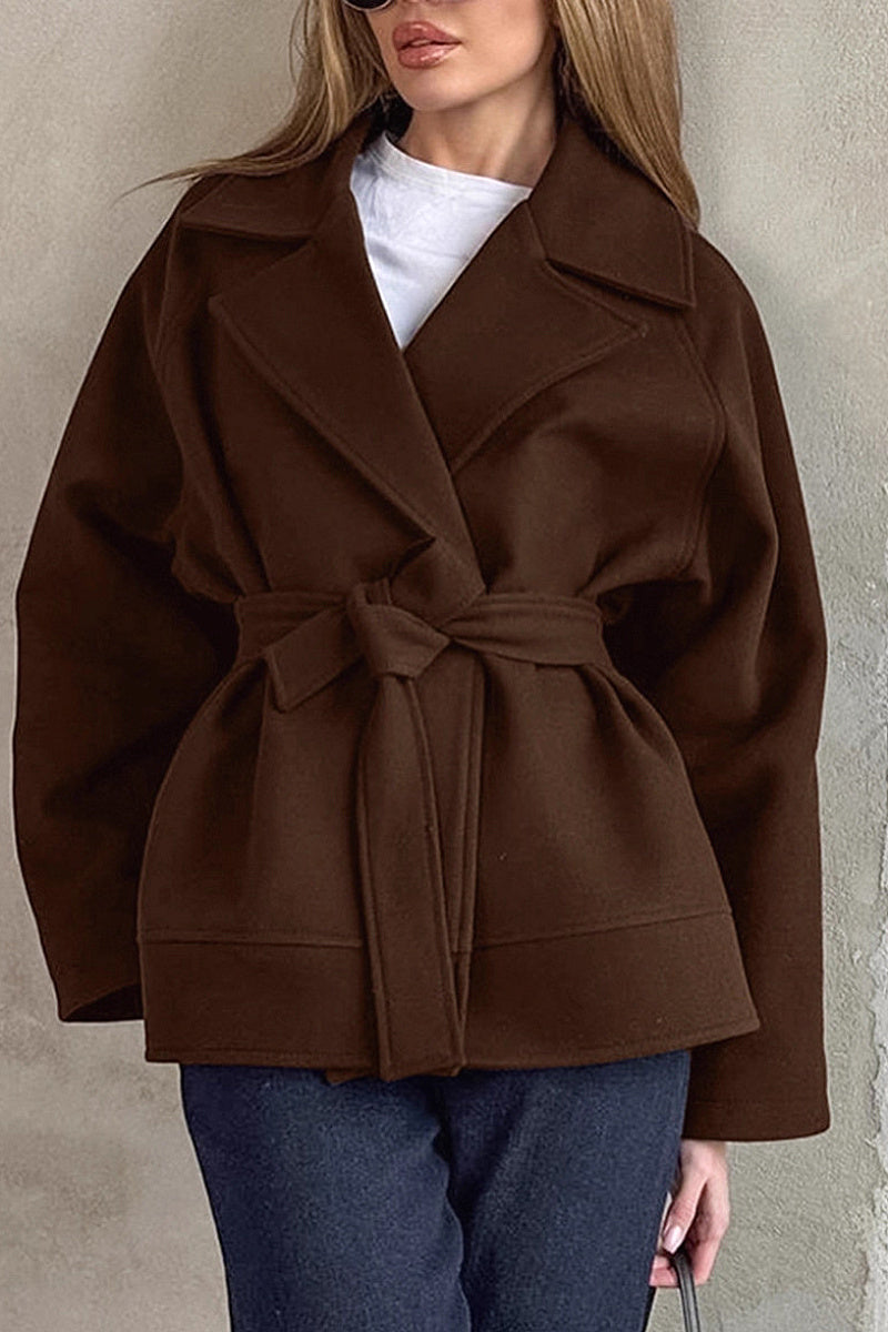 Fashion Vintage Brown Woolen Coat for Women
