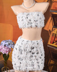 11663 Sexy Amazon Women's Sequined Crop Top Skirt Set