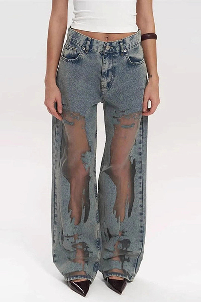Y2K Vintage Straight Leg Jeans with Hollow Design