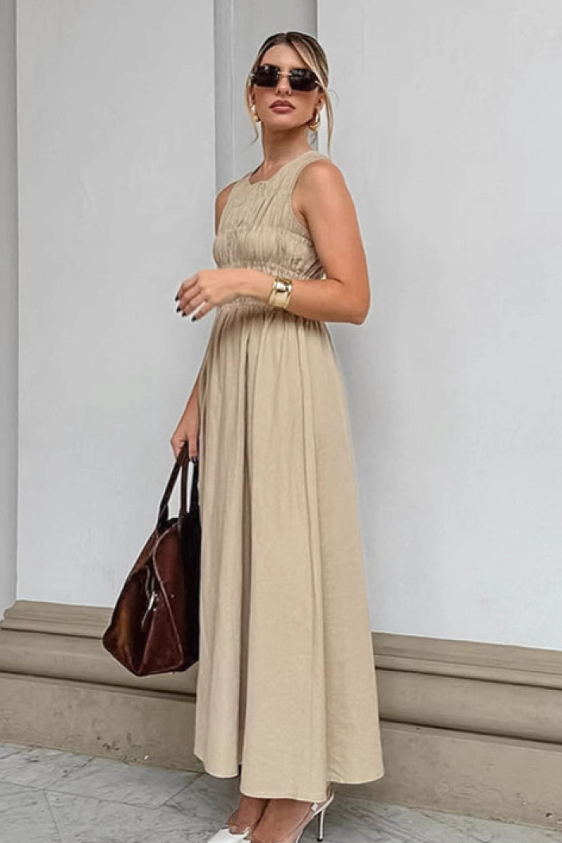 Elegant French Style Khaki A-Line Dress