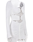 Summer Sexy Drawstring Hollow Square Neck Long Sleeve Dress