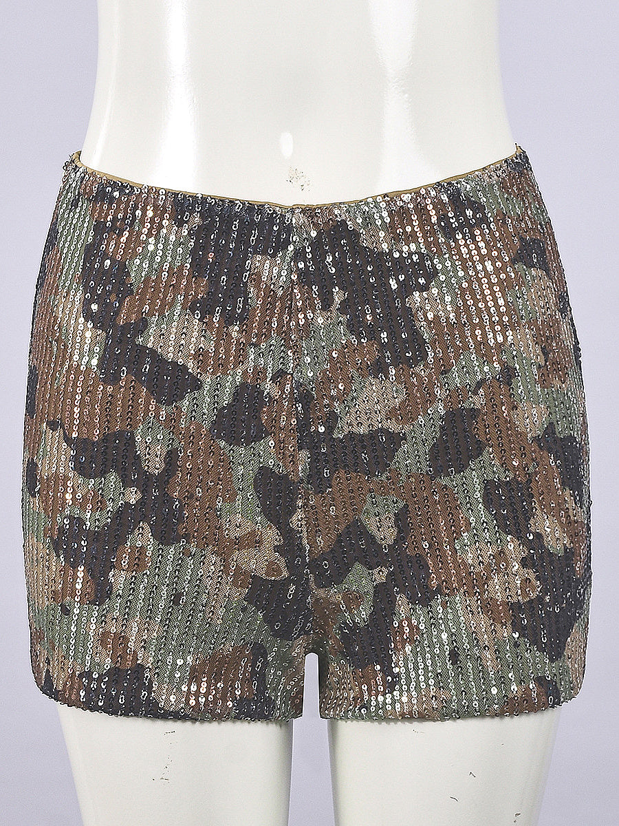 Leopard Print Sequin Women's Casual Shorts