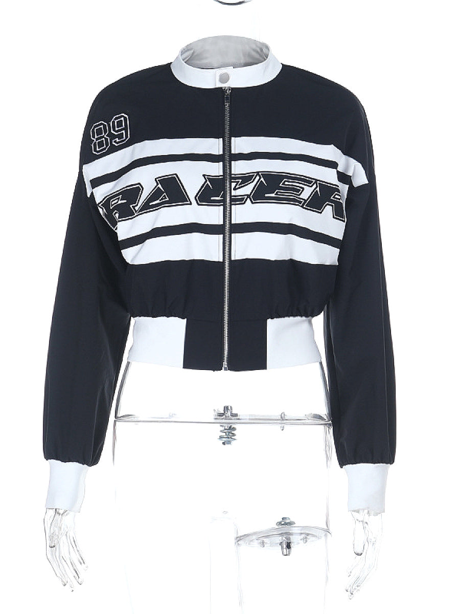 Trendy Color Block Long Sleeve Stand Collar Jacket